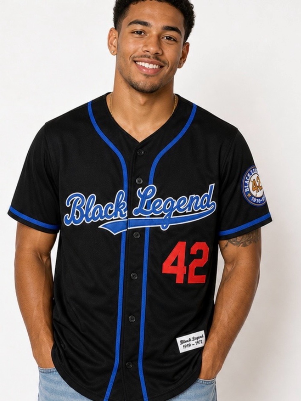 Men's Black & Blue 42  Baseball Jersey, size M